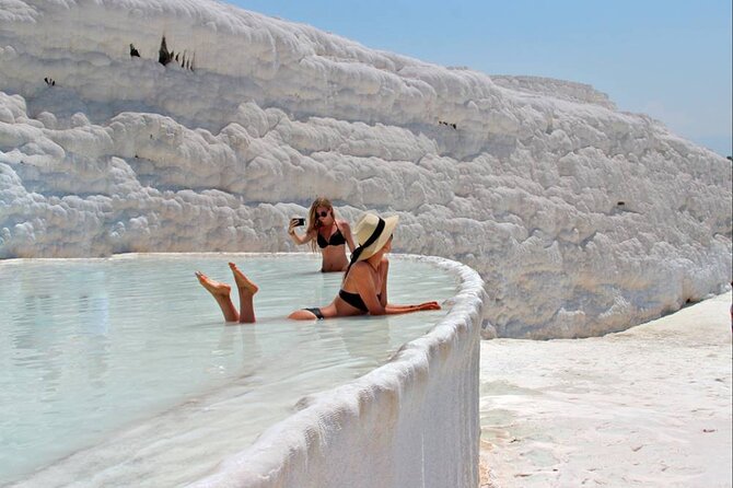 Full Day Pamukkale Guided Tour From Kusadasi With Thermal Pools - Arriving at the white Cotton Castle