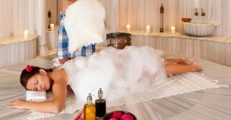 Kemer Turkish Bath (Hammam) W/ Scrub, Foam & Oil Massage - Foam massage and the copper-bowl rinse