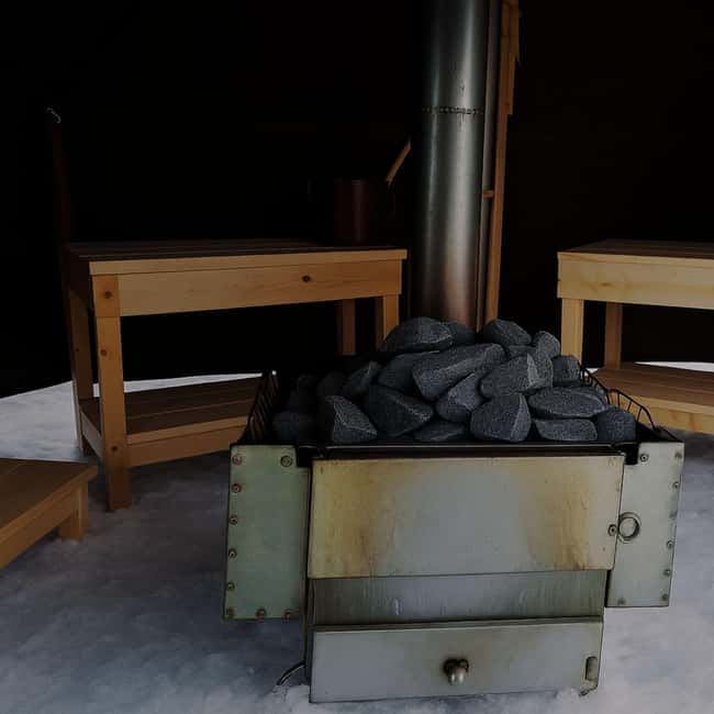 Oulu: Frozen Sea Tent Sauna & Ice Swimming - Inside the wood-heated tent sauna