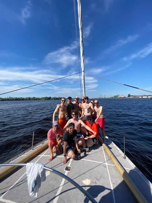 Riga: Floating Sauna Experience on the Daugava River - A floating sauna with Riga in view
