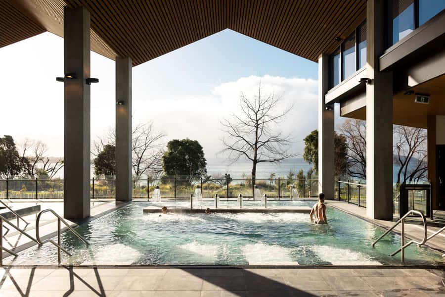 Rotorua: Wai Ariki Hot Springs & Spa 1hr Restorative Bathing - Architecture, shelter, and Lake Rotorua views